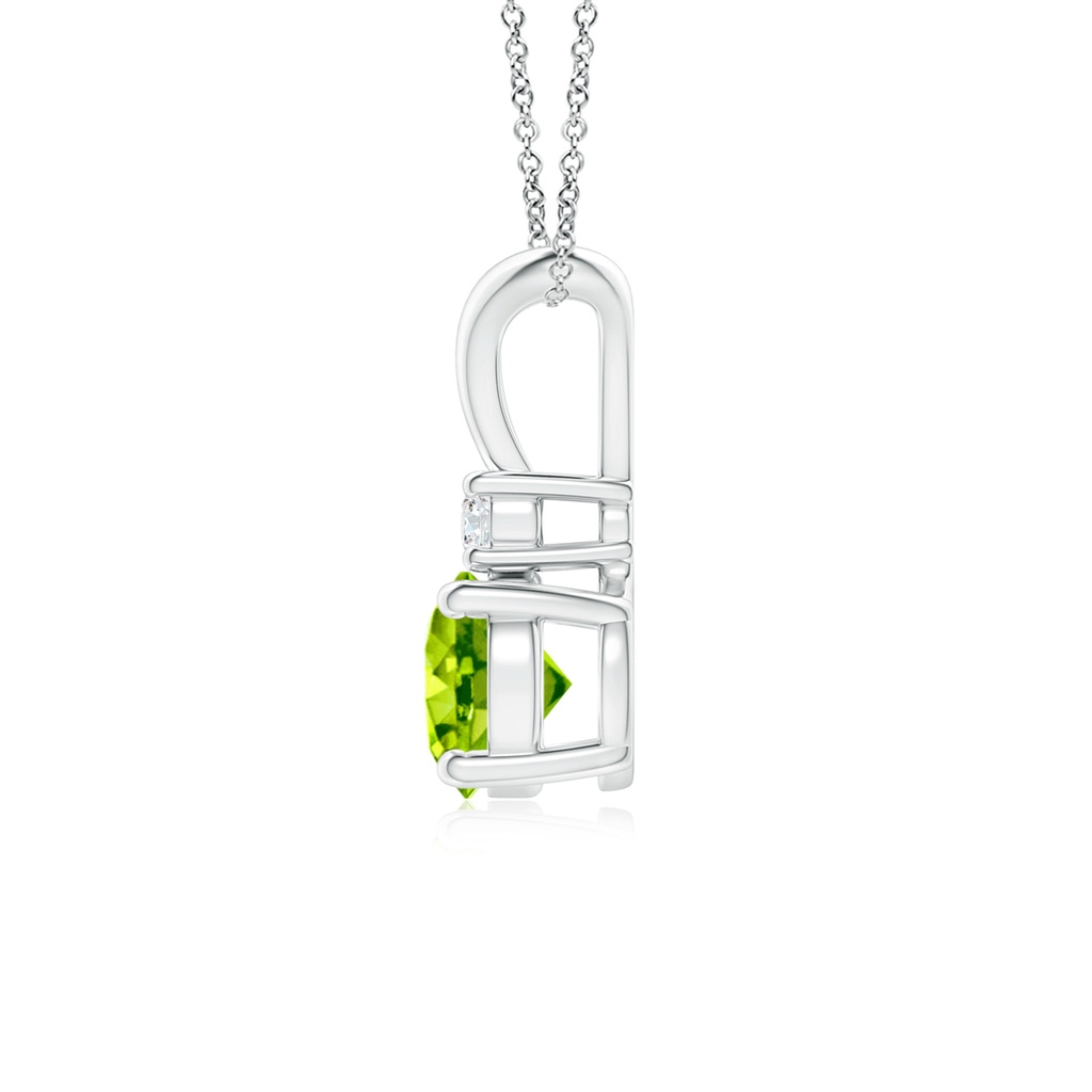 6mm AAA Round Peridot Solitaire V-Bale Pendant with Diamond in White Gold Side 1