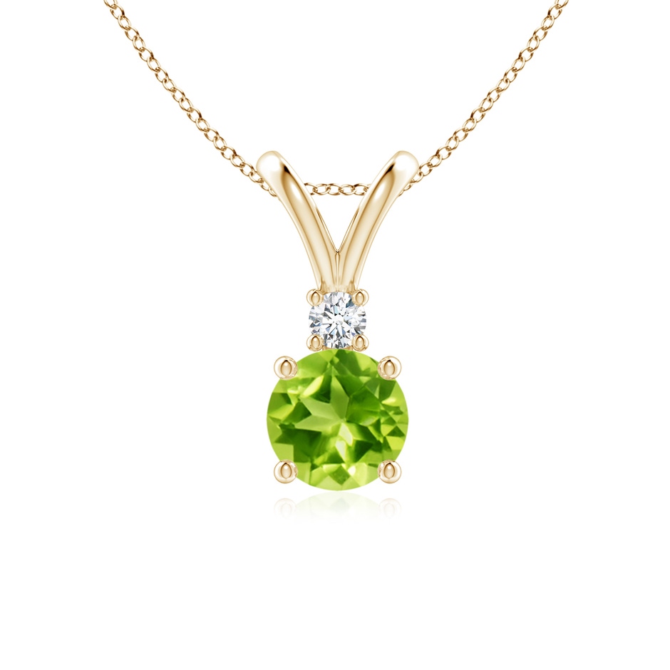 6mm AAA Round Peridot Solitaire V-Bale Pendant with Diamond in Yellow Gold 