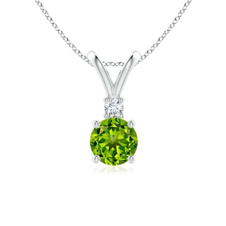 6mm AAAA Round Peridot Solitaire V-Bale Pendant with Diamond in P950 Platinum