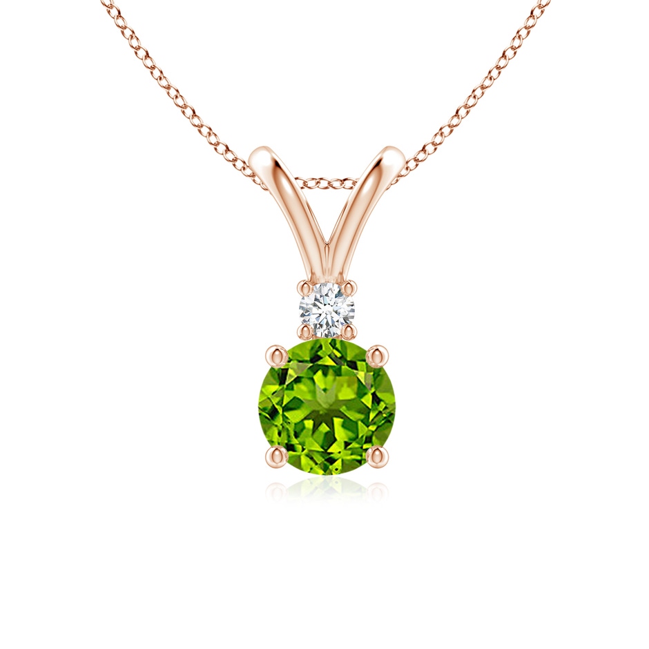 6mm AAAA Round Peridot Solitaire V-Bale Pendant with Diamond in Rose Gold 