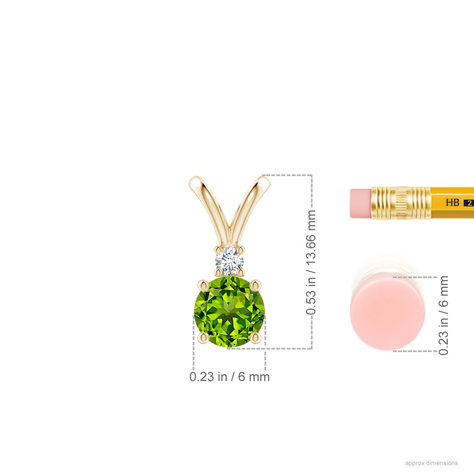 6mm AAAA Round Peridot Solitaire V-Bale Pendant with Diamond in Yellow Gold ruler