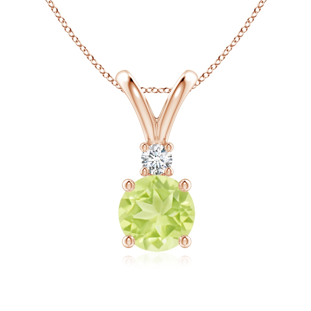 7mm A Round Peridot Solitaire V-Bale Pendant with Diamond in Rose Gold