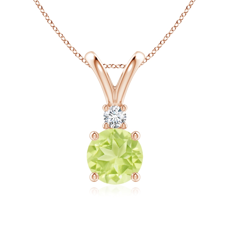 7mm A Round Peridot Solitaire V-Bale Pendant with Diamond in Rose Gold 