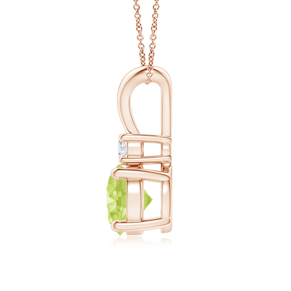 7mm A Round Peridot Solitaire V-Bale Pendant with Diamond in Rose Gold - side 199