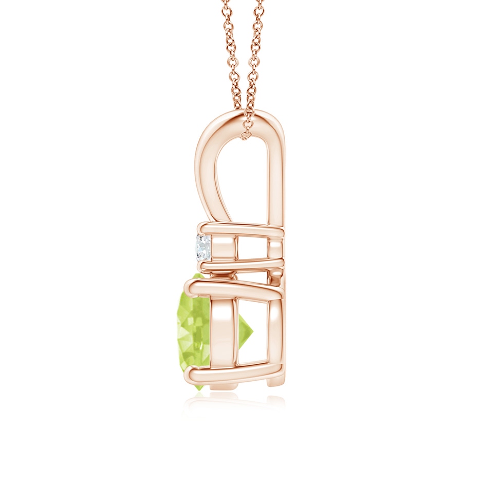 7mm A Round Peridot Solitaire V-Bale Pendant with Diamond in Rose Gold side 199