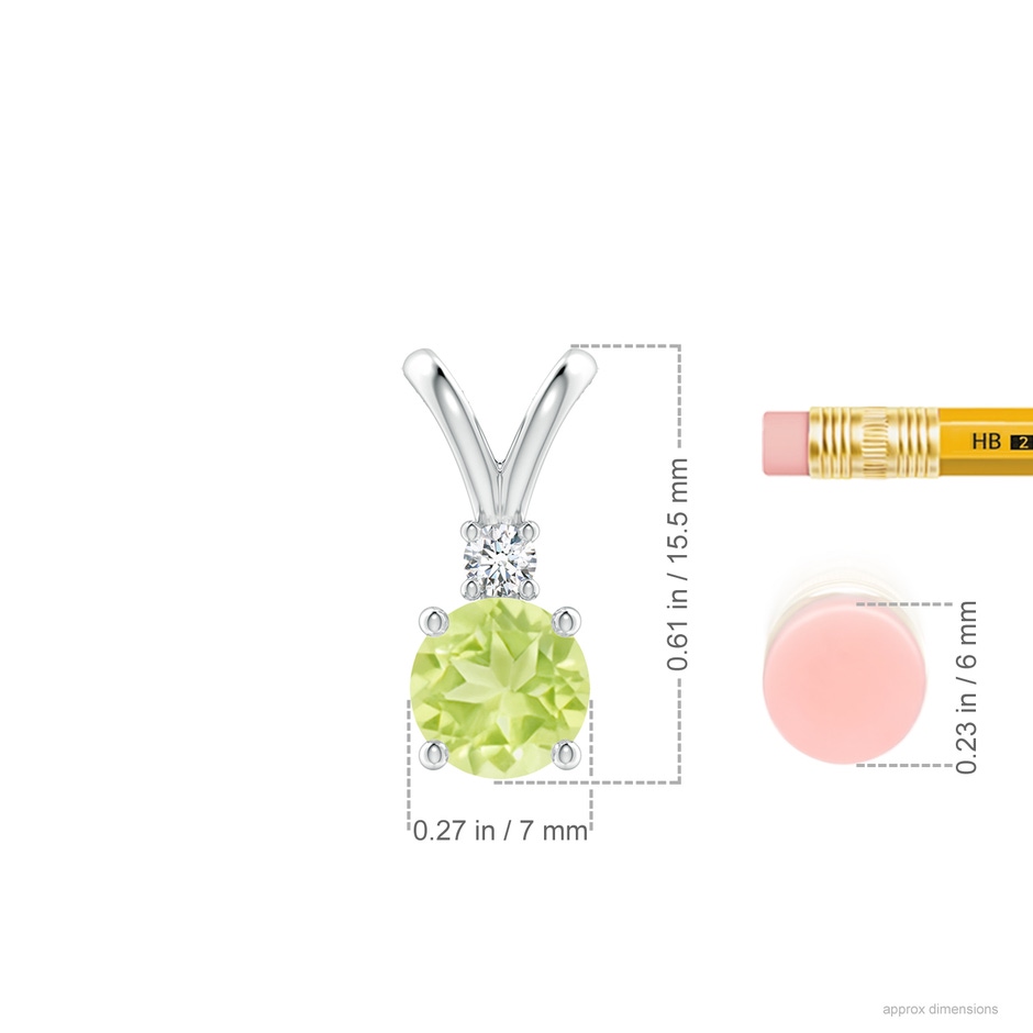 7mm A Round Peridot Solitaire V-Bale Pendant with Diamond in S999 Silver ruler