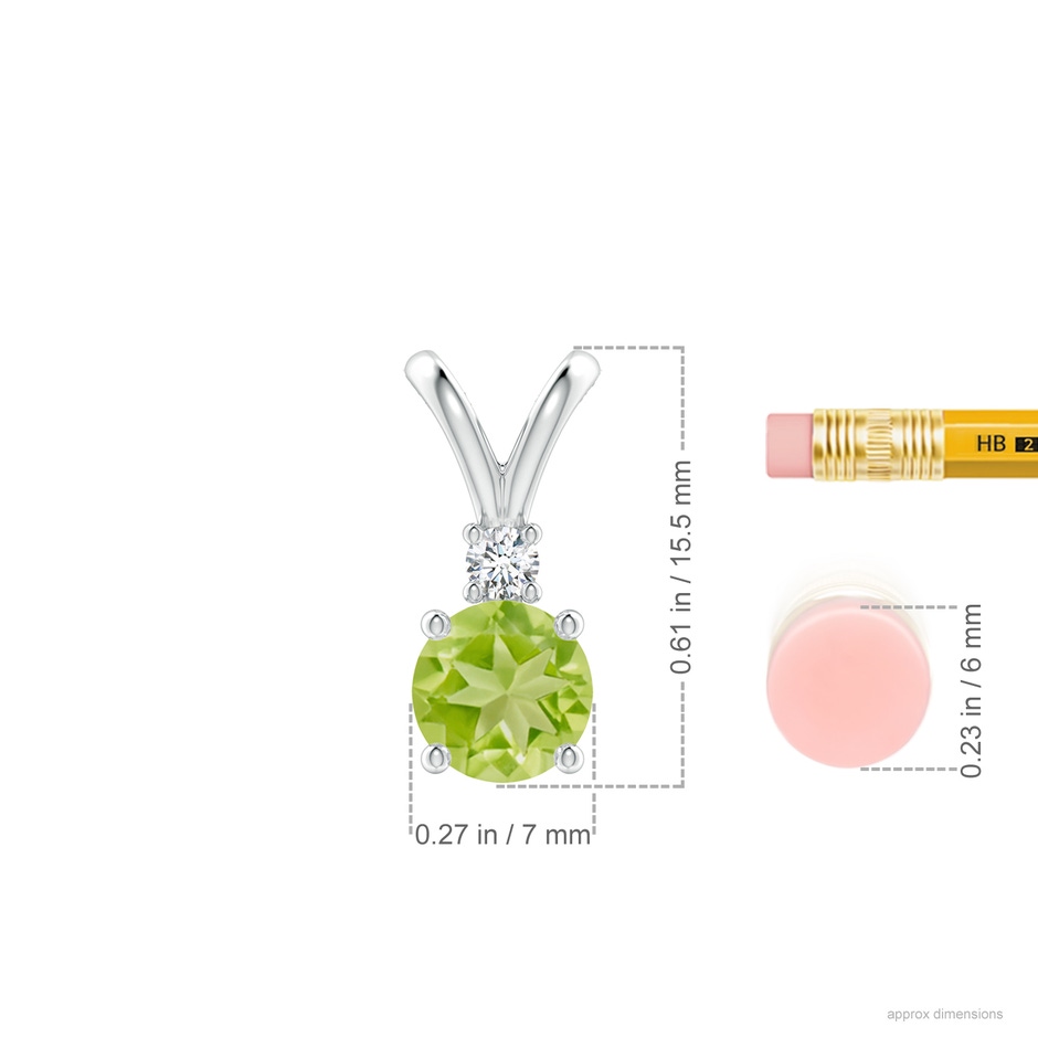 7mm AA Round Peridot Solitaire V-Bale Pendant with Diamond in S999 Silver ruler