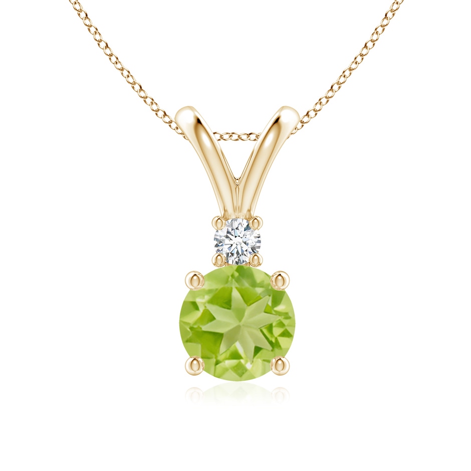 7mm AA Round Peridot Solitaire V-Bale Pendant with Diamond in Yellow Gold 