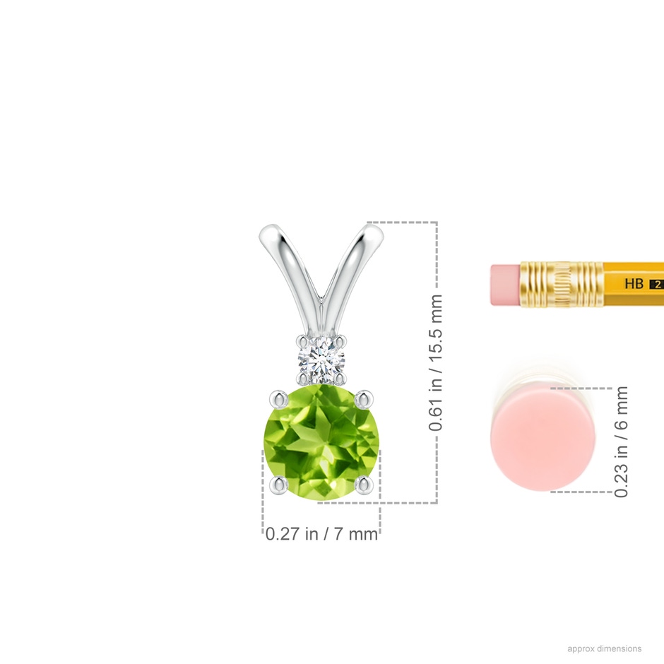7mm AAA Round Peridot Solitaire V-Bale Pendant with Diamond in S999 Silver ruler