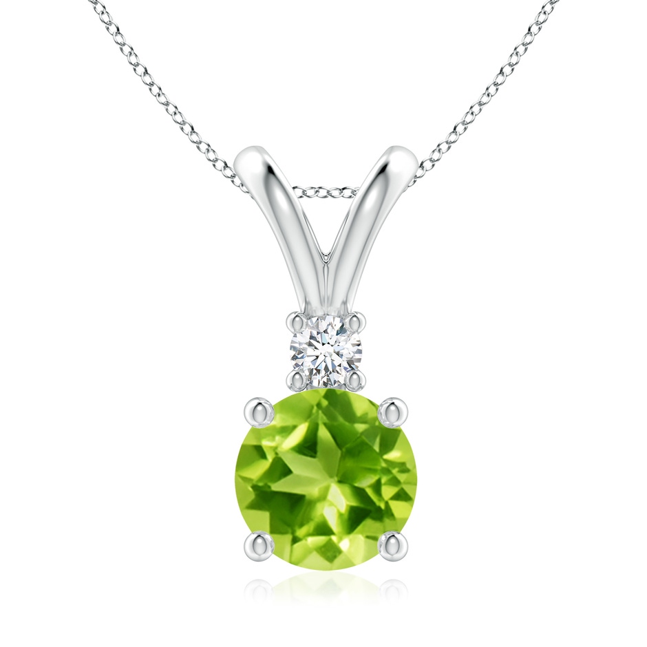 8mm AAA Round Peridot Solitaire V-Bale Pendant with Diamond in S999 Silver 