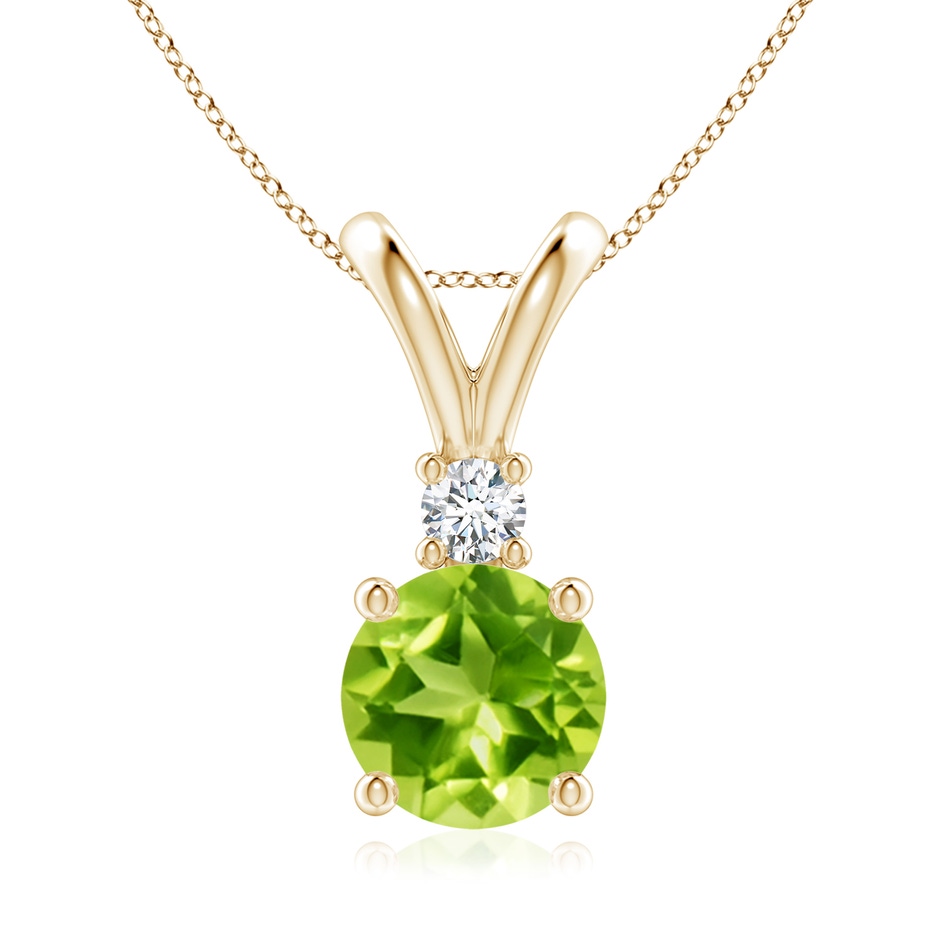 8mm AAA Round Peridot Solitaire V-Bale Pendant with Diamond in Yellow Gold 