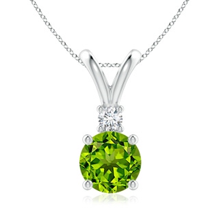 8mm AAAA Round Peridot Solitaire V-Bale Pendant with Diamond in P950 Platinum
