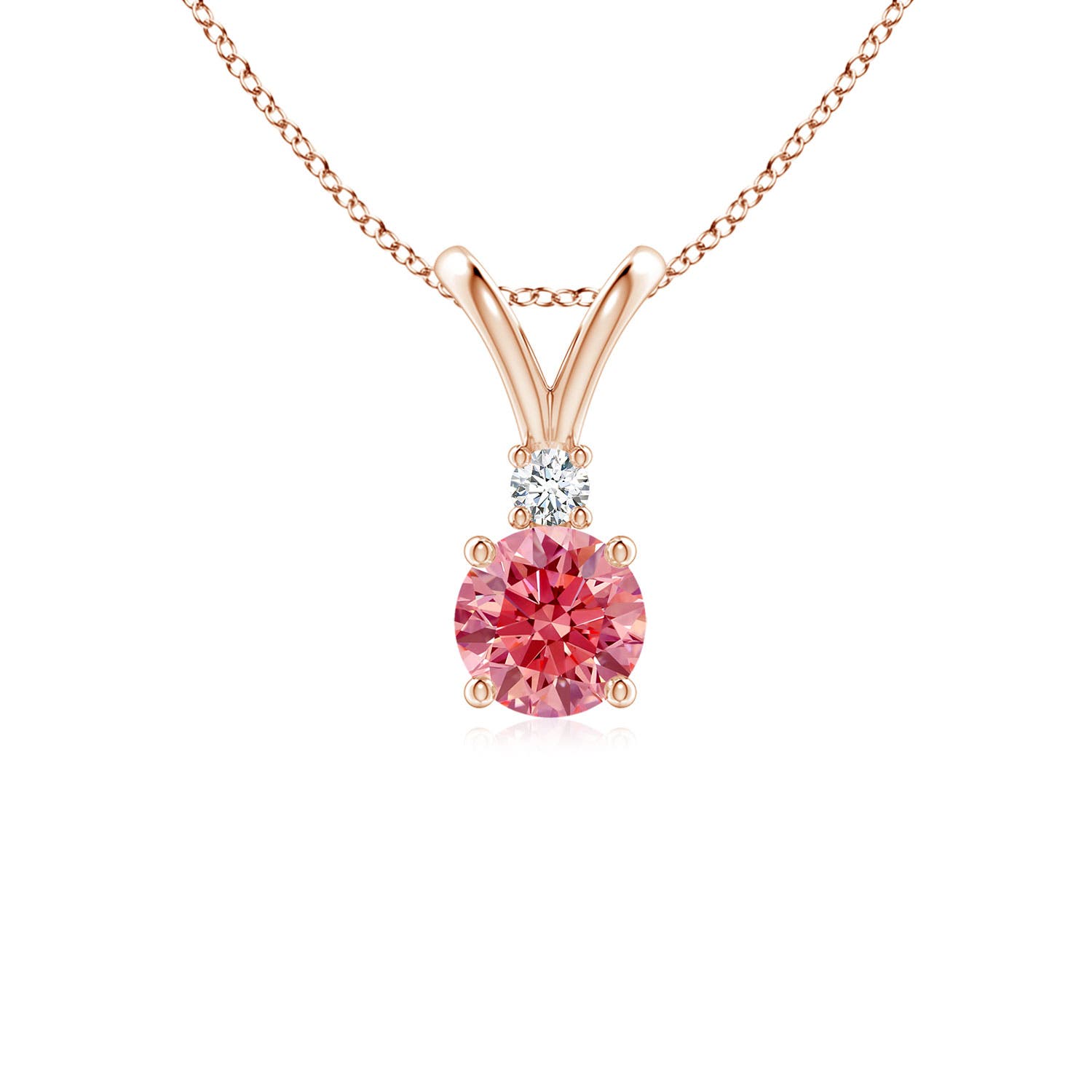 Angara 0.5 CTW Round Fancy Intense Pink Diamond V-Bale Pendant in 18K Rose Gold