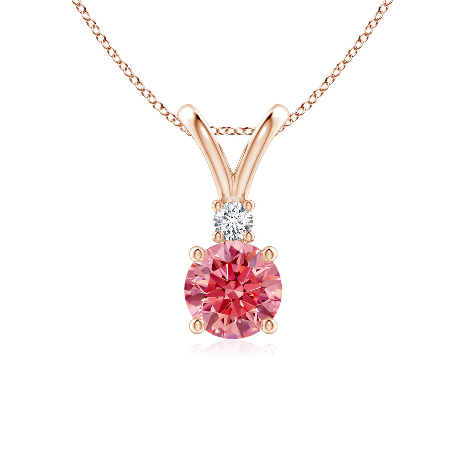 Angara 0.96 CTW Round Fancy Intense Pink Diamond V-Bale Pendant in 18K Rose Gold