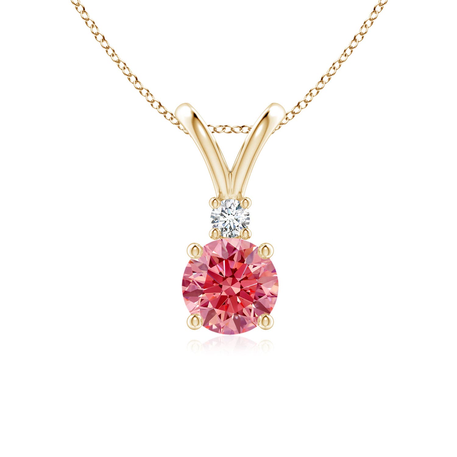 Angara 0.96 CTW Round Fancy Intense Pink Diamond V-Bale Pendant in 14K Yellow Gold