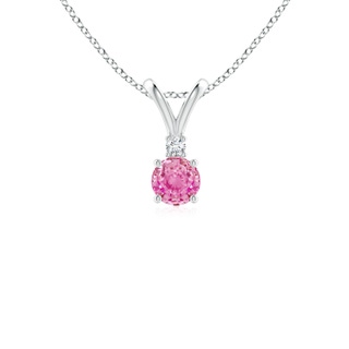 4mm AA Round Pink Sapphire Solitaire V-Bale Pendant with Diamond in White Gold