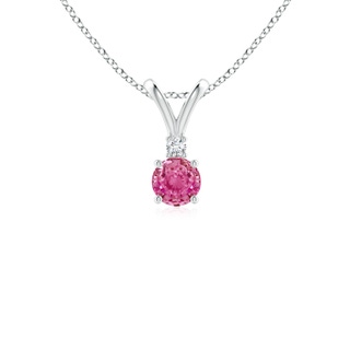 4mm AAA Round Pink Sapphire Solitaire V-Bale Pendant with Diamond in White Gold