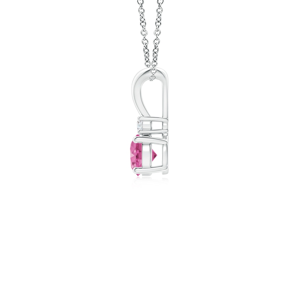 4mm AAA Round Pink Sapphire Solitaire V-Bale Pendant with Diamond in White Gold Side 1