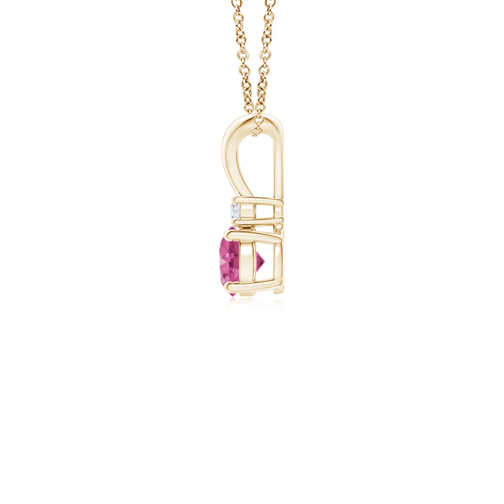 4mm AAAA Round Pink Sapphire Solitaire V-Bale Pendant with Diamond in Yellow Gold Side 1