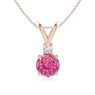 7mm AAA Round Pink Sapphire Solitaire V-Bale Pendant with Diamond in Rose Gold
