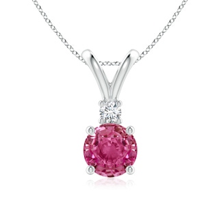 7mm AAAA Round Pink Sapphire Solitaire V-Bale Pendant with Diamond in P950 Platinum