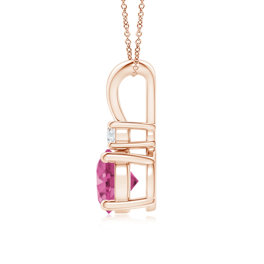 7mm AAAA Round Pink Sapphire Solitaire V-Bale Pendant with Diamond in Rose Gold Side 1