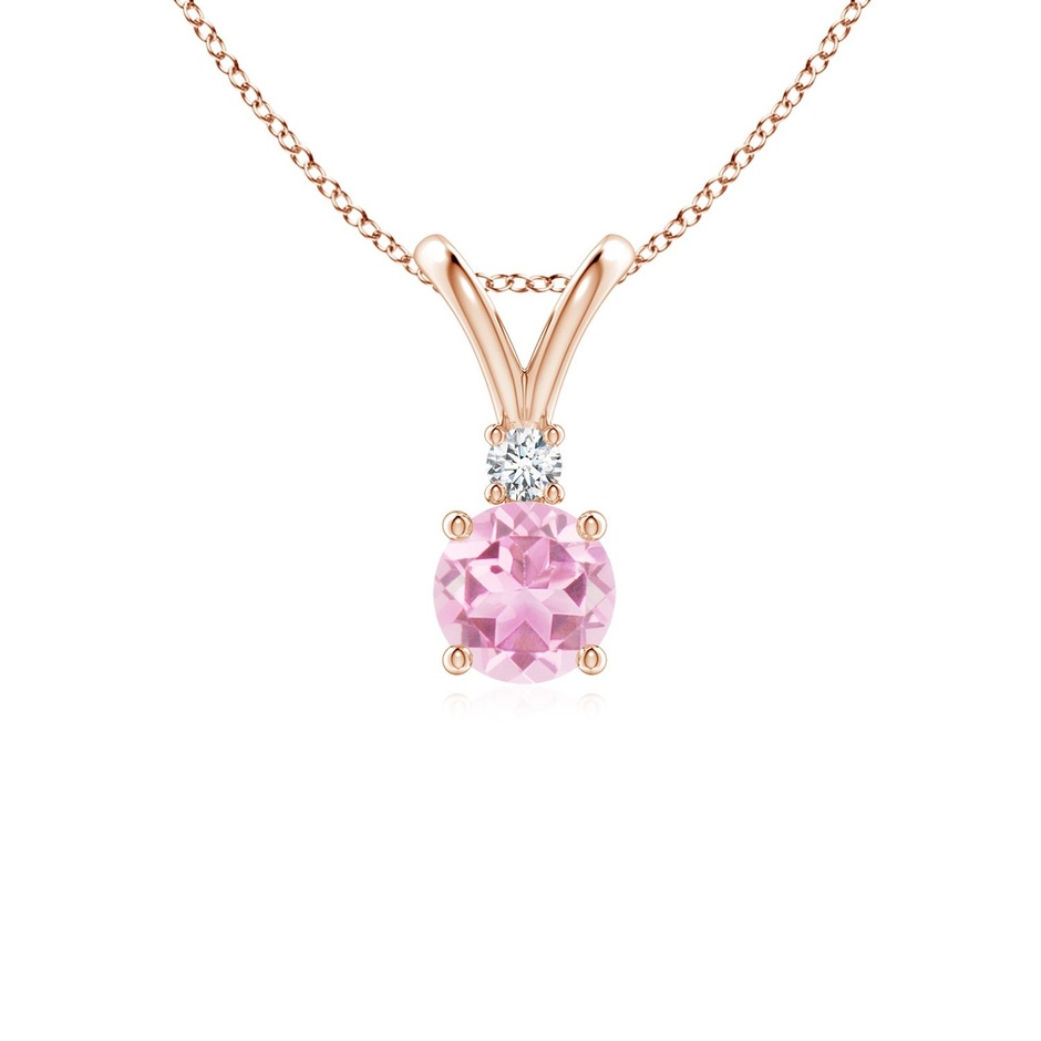 5mm A Round Pink Tourmaline Solitaire V-Bale Pendant with Diamond in Rose Gold 