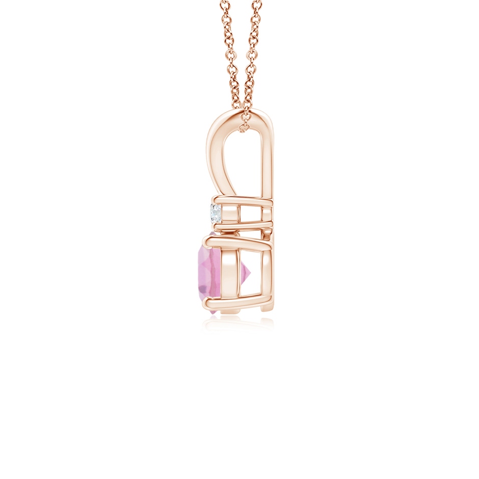 5mm A Round Pink Tourmaline Solitaire V-Bale Pendant with Diamond in Rose Gold side 199