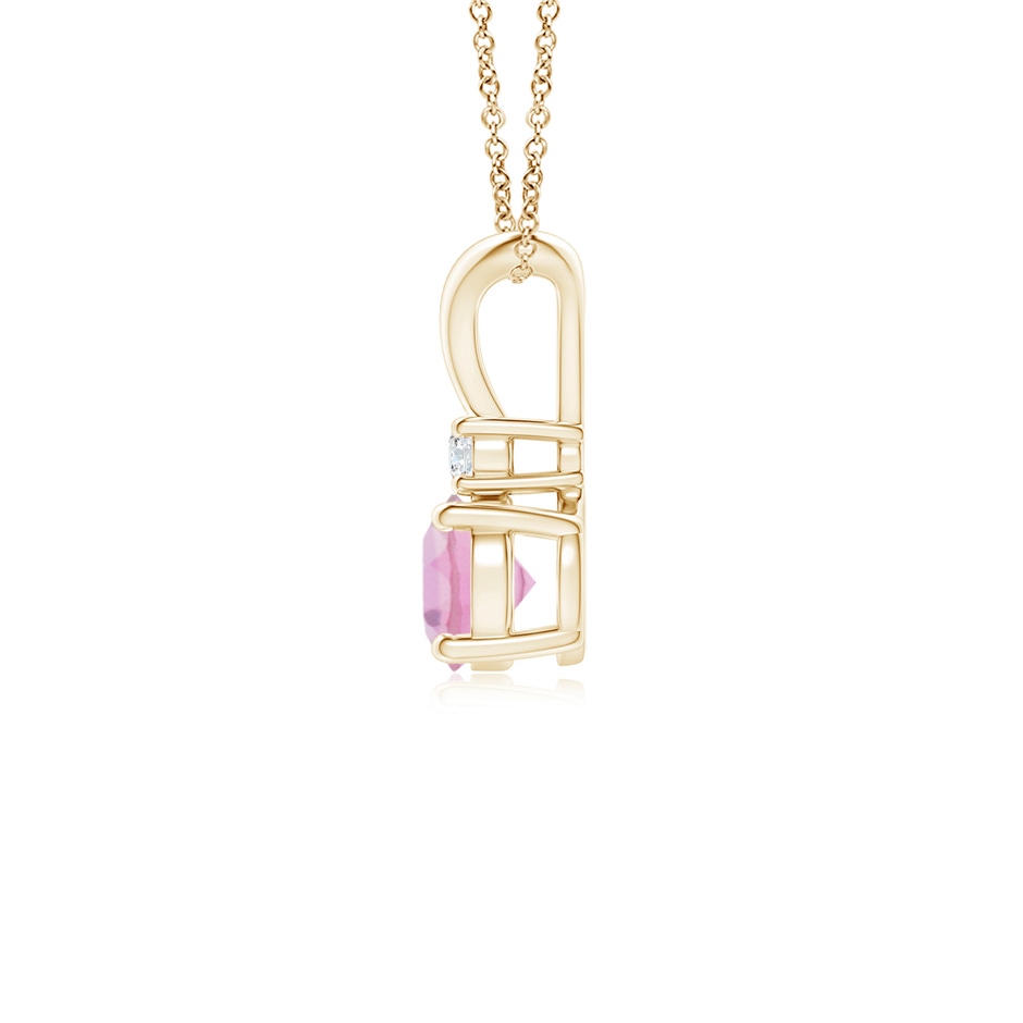 5mm A Round Pink Tourmaline Solitaire V-Bale Pendant with Diamond in Yellow Gold side 199