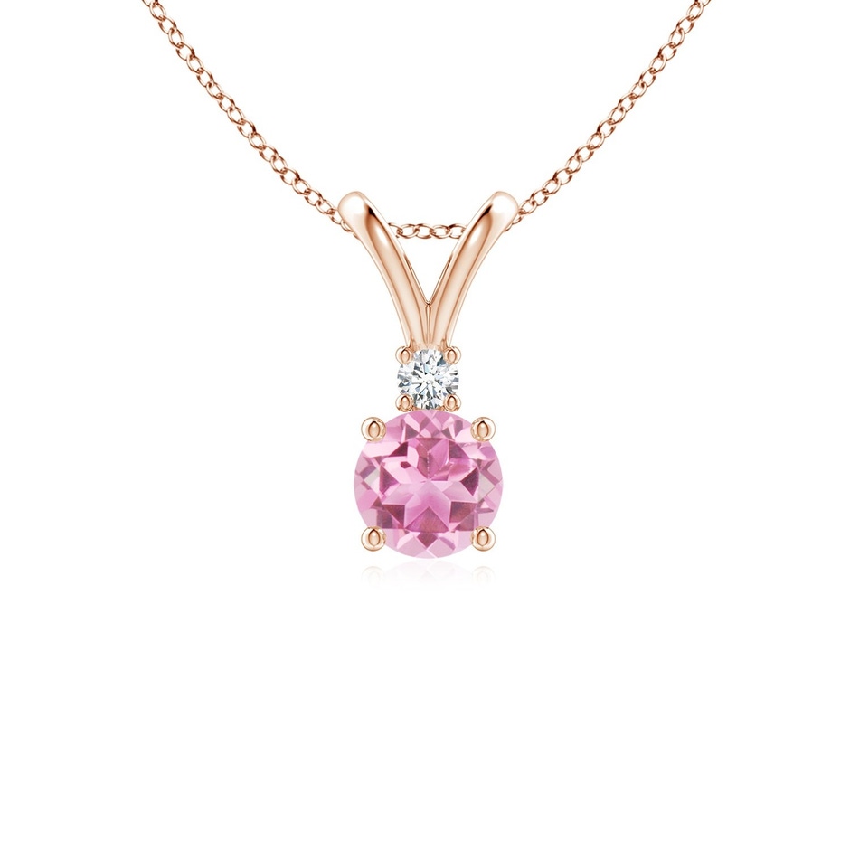 5mm AA Round Pink Tourmaline Solitaire V-Bale Pendant with Diamond in Rose Gold 