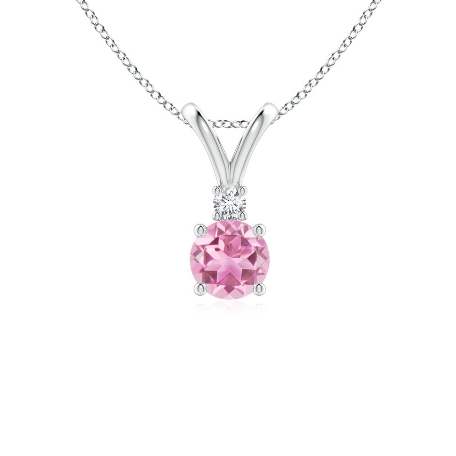 5mm AA Round Pink Tourmaline Solitaire V-Bale Pendant with Diamond in S999 Silver 