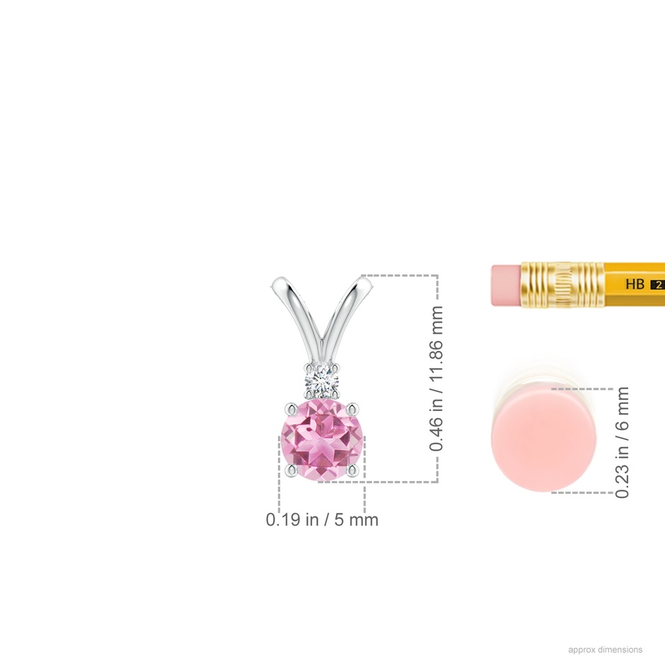 5mm AA Round Pink Tourmaline Solitaire V-Bale Pendant with Diamond in S999 Silver ruler