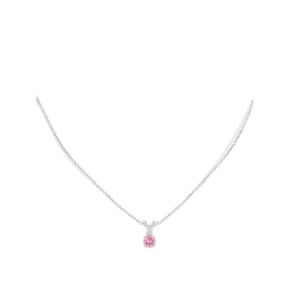 5mm AA Round Pink Tourmaline Solitaire V-Bale Pendant with Diamond in S999 Silver pen