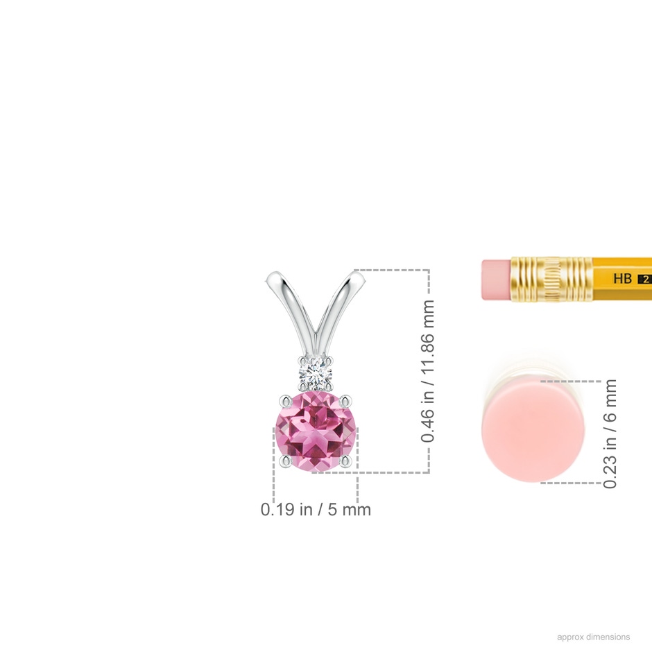 5mm AAA Round Pink Tourmaline Solitaire V-Bale Pendant with Diamond in S999 Silver ruler