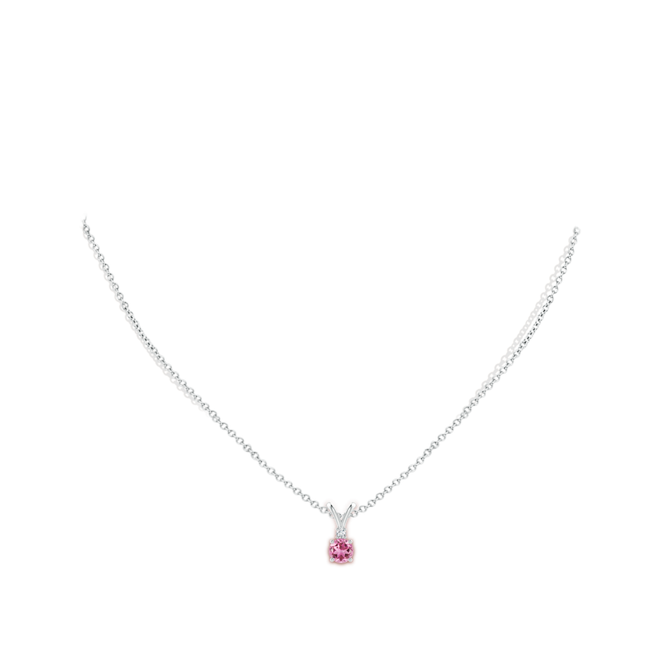 5mm AAA Round Pink Tourmaline Solitaire V-Bale Pendant with Diamond in S999 Silver pen