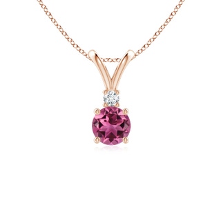5mm AAAA Round Pink Tourmaline Solitaire V-Bale Pendant with Diamond in 9K Rose Gold
