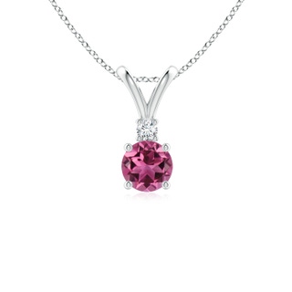 5mm AAAA Round Pink Tourmaline Solitaire V-Bale Pendant with Diamond in P950 Platinum