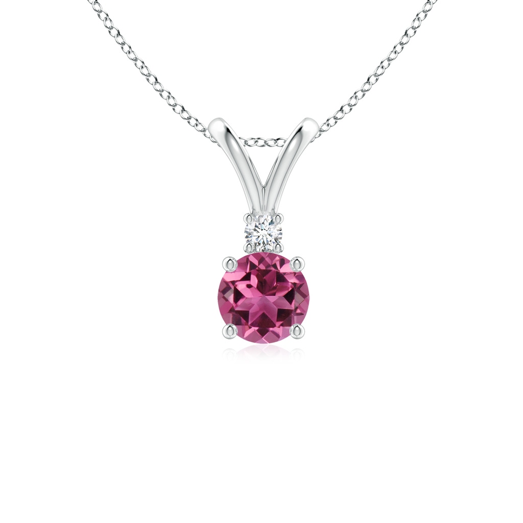 5mm AAAA Round Pink Tourmaline Solitaire V-Bale Pendant with Diamond in S999 Silver