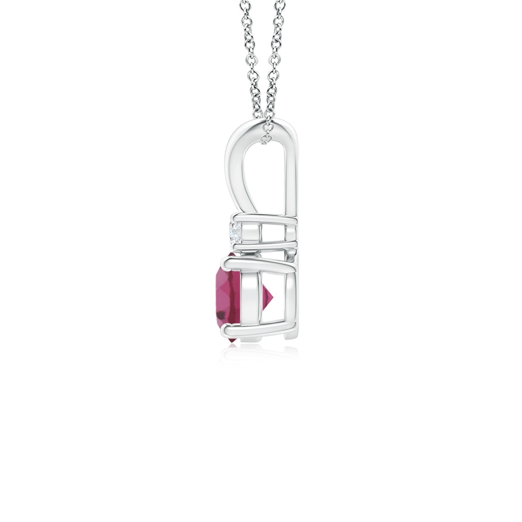 5mm AAAA Round Pink Tourmaline Solitaire V-Bale Pendant with Diamond in White Gold Side 1