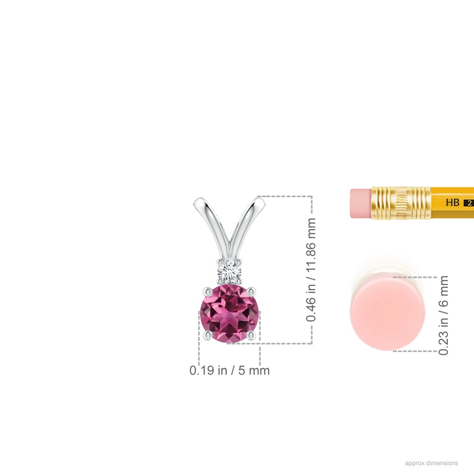 5mm AAAA Round Pink Tourmaline Solitaire V-Bale Pendant with Diamond in White Gold ruler