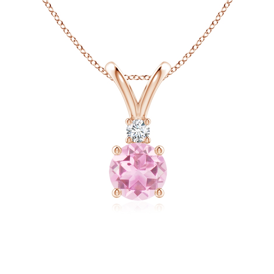 6mm A Round Pink Tourmaline Solitaire V-Bale Pendant with Diamond in Rose Gold 