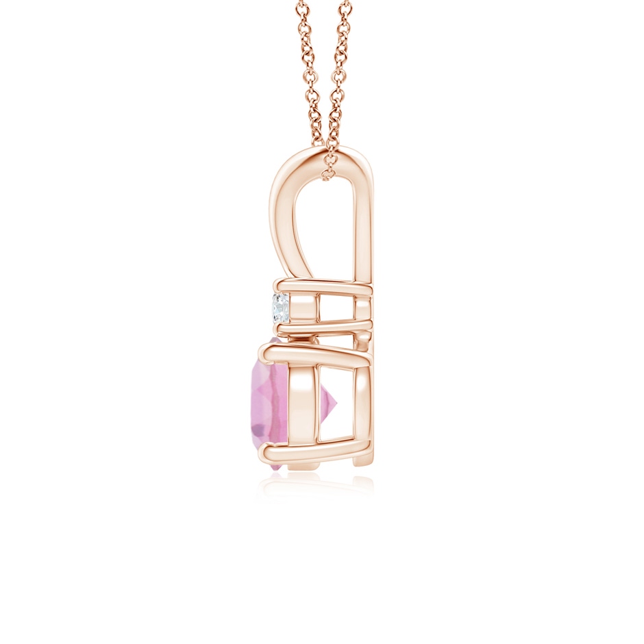 6mm A Round Pink Tourmaline Solitaire V-Bale Pendant with Diamond in Rose Gold side 199
