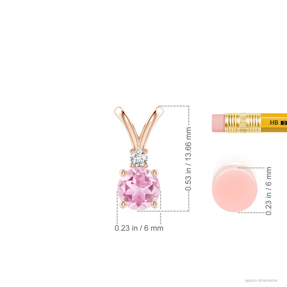 6mm A Round Pink Tourmaline Solitaire V-Bale Pendant with Diamond in Rose Gold ruler