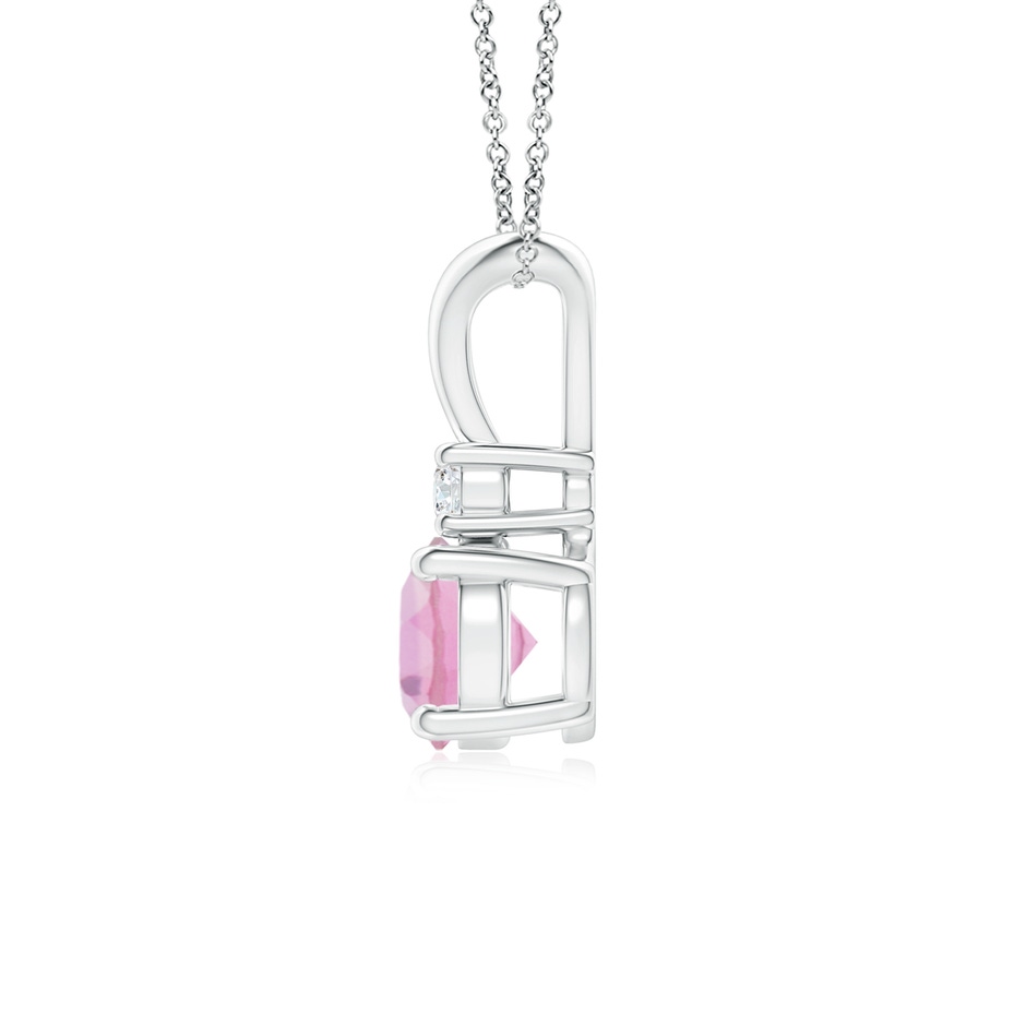 6mm A Round Pink Tourmaline Solitaire V-Bale Pendant with Diamond in White Gold side 199