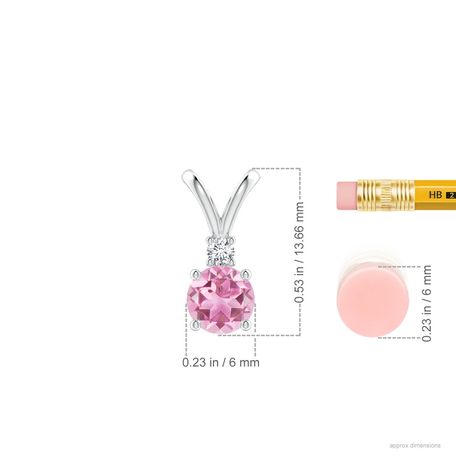 6mm AA Round Pink Tourmaline Solitaire V-Bale Pendant with Diamond in S999 Silver ruler