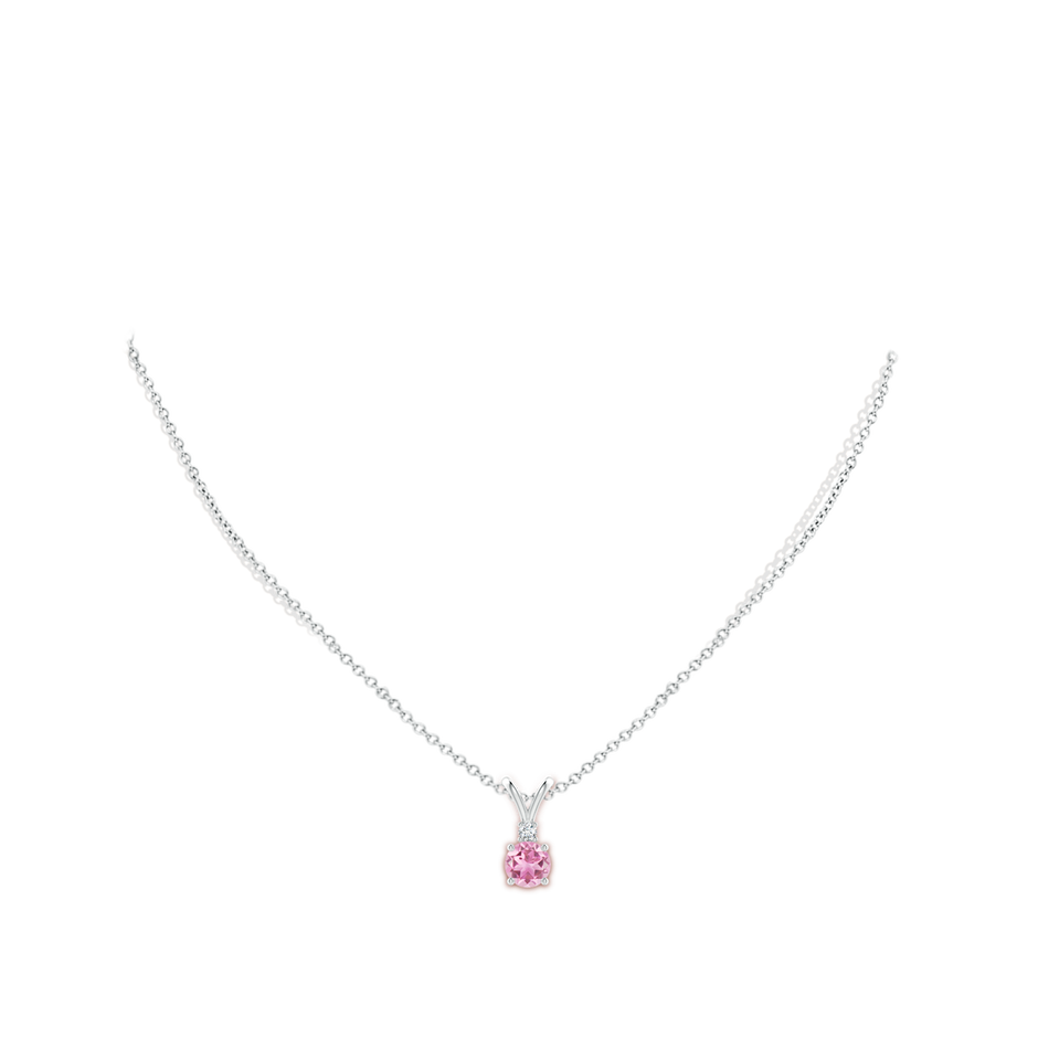 6mm AA Round Pink Tourmaline Solitaire V-Bale Pendant with Diamond in S999 Silver pen