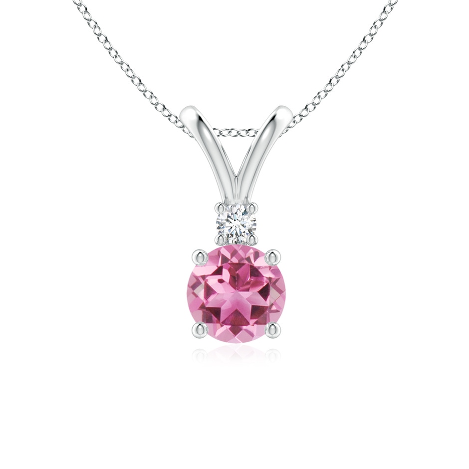 6mm AAA Round Pink Tourmaline Solitaire V-Bale Pendant with Diamond in S999 Silver 