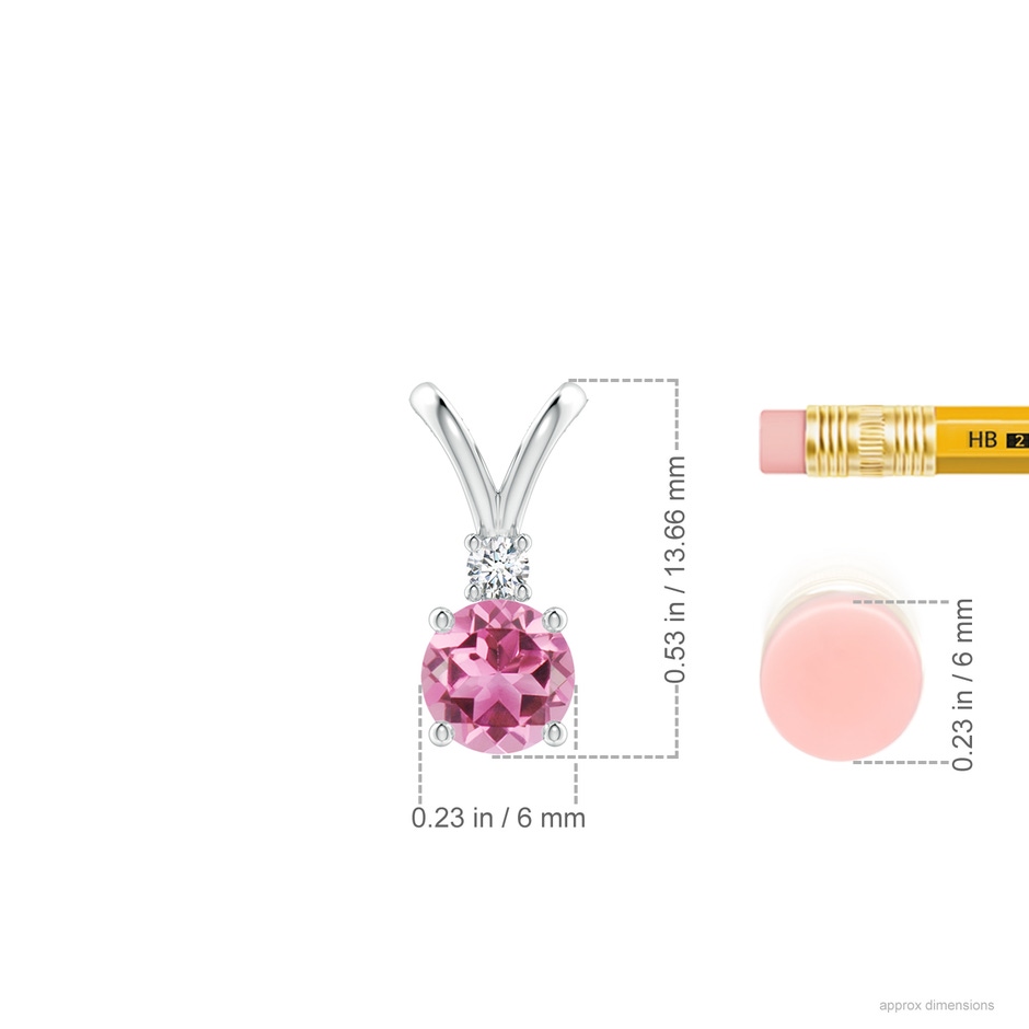 6mm AAA Round Pink Tourmaline Solitaire V-Bale Pendant with Diamond in S999 Silver ruler