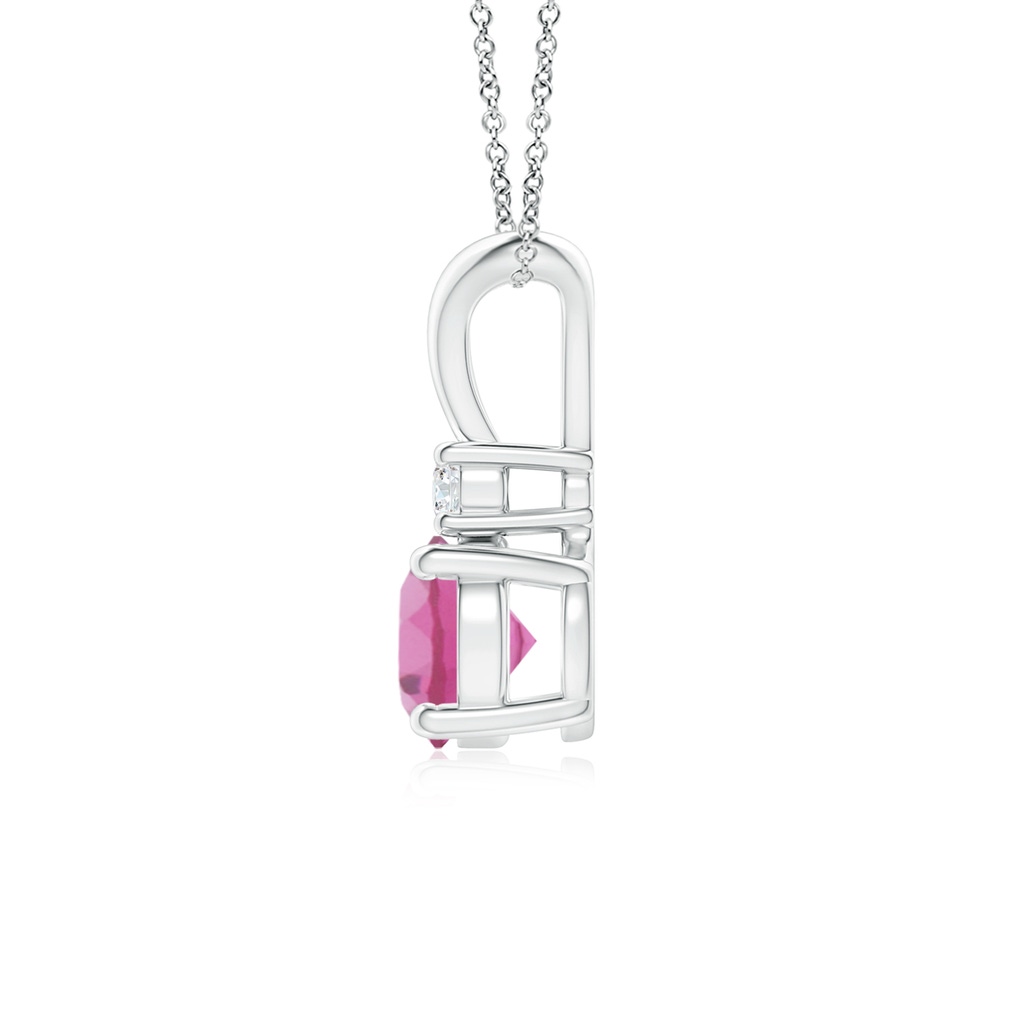 6mm AAA Round Pink Tourmaline Solitaire V-Bale Pendant with Diamond in White Gold Side 1