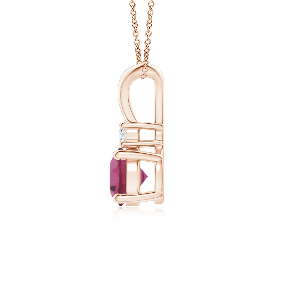 6mm AAAA Round Pink Tourmaline Solitaire V-Bale Pendant with Diamond in Rose Gold side 199